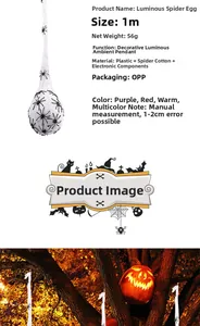 Luminous Halloween spider egg hanging decoration with LED lights and 1m cotton mesh design