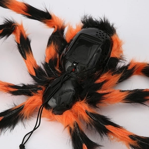 Detail view of Halloween spider battery compartment with power switch and speaker