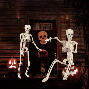 40cm Halloween posable plastic skeletons decor with glowing pumpkins for garden and yard