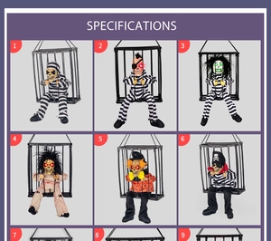 Detailed grid of nine glowing Halloween cage ghosts with diverse costume specifications