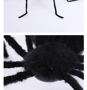 Detail of 125cm giant black plush spider with red eyes for Halloween decoration