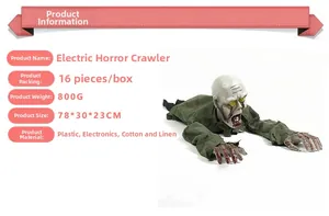 Detail of crawling zombie Halloween prop with realistic blood stains and tattered green fabric