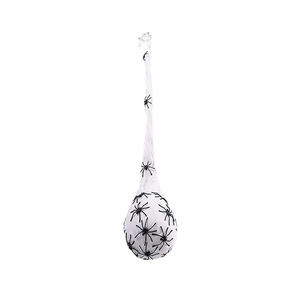 Hanging glowing Halloween spider egg sac with realistic black spiders for party decor