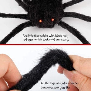 Detail of 125cm giant spider with flexible legs and realistic black faux fur texture
