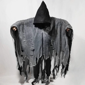 Halloween Umhang mit Kapuze für Erwachsene mit grauem Netzstoff für gruseliges Zombie Cosplay
