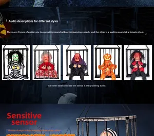 Halloween motion sensor hanging ghosts with pumpkin head and witch styles with dual sound modes