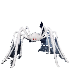 White giant plush spider with red eyes for Halloween haunted house decoration