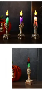 Detailed Halloween LED skeleton hand candle lights in green, purple and orange colors