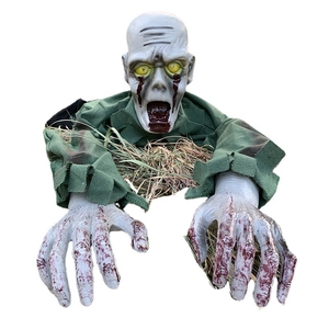 Animated crawling zombie prop with glowing eyes for Halloween party and haunted house decor
