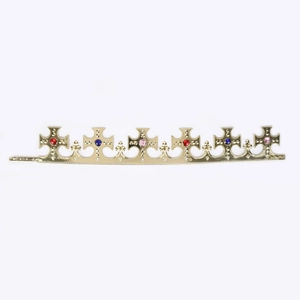Golden cross crown with colorful faux gems and adjustable band for costume party