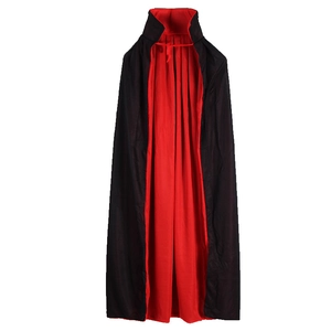 Capa de vampiro de Halloween de doble cara negra y roja con cuello alto y cintas de lazo