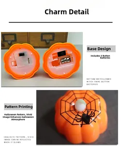 Detail of Halloween pumpkin LED light with battery compartment and power switch