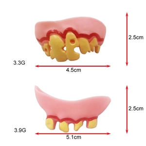 Funny Halloween pet dentures prop showing dimensions 4.5x2.5cm and weights for pranks