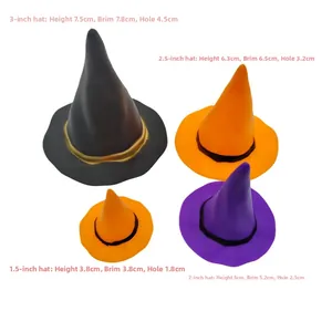 Comparaison détaillée des tailles des mini chapeaux de sorcière noirs violets orange