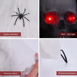 Halloween prop set featuring glowing skull eyes and durable white spider web texture