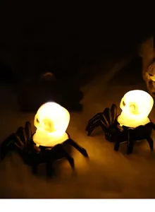 Detail of Halloween spider base skeleton LED lamp with warm glowing skull light