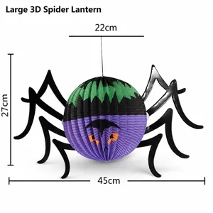 Halloween Spinne Papierlaterne mit lila-grünem Wabenkörper und schwarzen Beinen