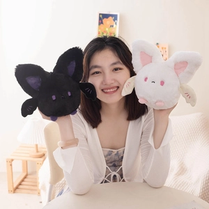 Cute round bat plush toy set in black and white colors for Halloween gift decoration