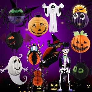 Kit de décoration Halloween en papier avec lanternes citrouille, araignées et fantômes