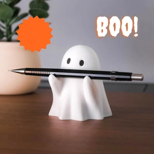 Cute white ghost resin pen holder for office desk decoration with BOO! design