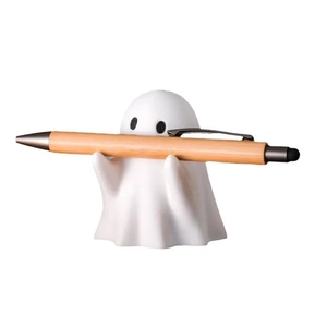 Cute ghost pen holder desk ornament made of white resin for modern office decor