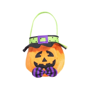 Halloween pumpkin gift bag with witch hat handle and plush orange fabric for kids