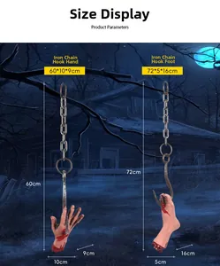 Halloween bloody severed hand and foot props with rusty chains for haunted house decor