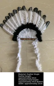 Détail de coiffe indienne avec plumes bicolores en éventail et broderies ethniques chic