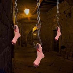 Halloween Horror Props Realistic Severed Hand Foot Head With Plastic Chain Hook Haunted House Secret Room Yard Decoration