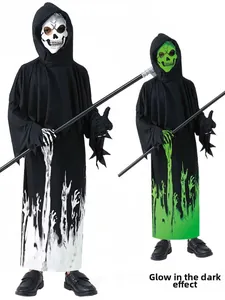 Costume da mietitore per bambini con motivo scheletro fluorescente e falce inclusa