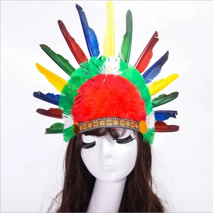 Coiffe à plumes indienne colorée pour cosplay d'Halloween et costume de fête