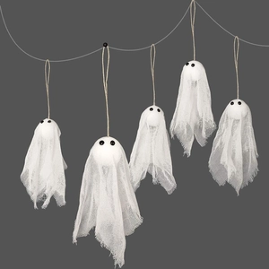 Halloween Hanging Ghost Decoration Set White Gauze Flying Ghost For Indoor Outdoor Party Home Garden Tree Halloween Decor