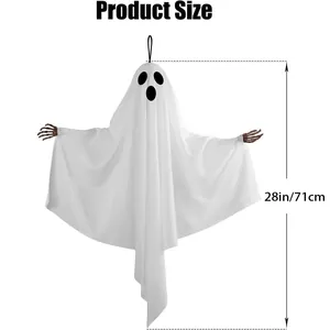 Halloween ghost hanging decoration measuring 28 inches in height with size chart details