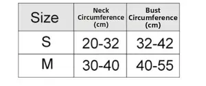 Size chart for pet bat wings costume showing neck and chest measurements for S and M sizes