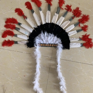 Coiffe d'indien colorée avec plumes et bandeau brodé pour fête de déguisement
