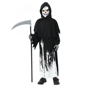 Costume da Tristo Mietitore per bambini con maschera da scheletro, veste luminosa e falce finta