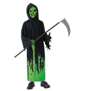 Costume da Mietitore di Halloween per bambini con tunica fluorescente, maschera e falce