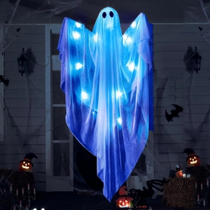 Luminous blue and white hanging ghost with LED lights for Halloween party decor