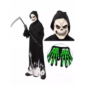 Costume di Halloween da Mietitore per bambini con falce maschera e guanti luminosi