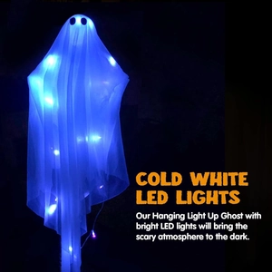 Hanging cold white LED ghost decoration with translucent fabric for Halloween parties