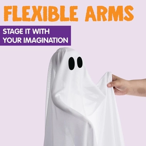 Detail showing flexible arms of the white mesh ghost decoration for Halloween