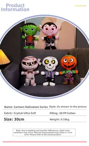 Detalle de peluches de Halloween con personajes de Frankenstein, Vampiro y Momia