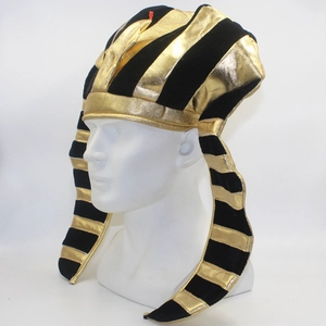 Ancient Egyptian Pharaoh hat in black and gold striped fabric for costume parties