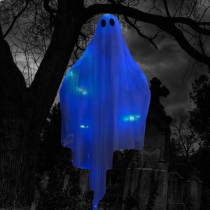 Hanging glowing blue LED ghost decoration for Halloween party atmosphere and spooky decor