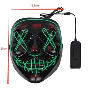 Detail showing height 20cm and width 18.5cm dimensions of the LED glowing mask