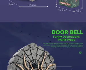 Detail of animated spider doorbell showing dimensions and glowing eye feature