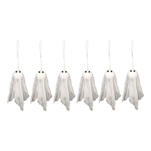 Set of 6 white mesh ghost ornaments for Halloween party decorations with hanging strings