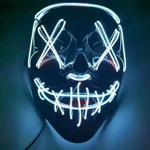 Halloween LED Vendetta Mask with blue EL wire and glowing stitched mouth design