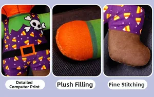 Detalle de peluche de Halloween con impresión digital, relleno suave y costura de calidad