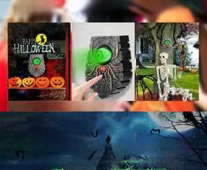 Animated spider doorbell with glowing green eye and creepy sounds for Halloween decor